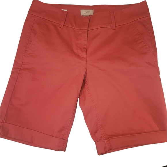 Ann Taylor LOFT Coral Chino Bermuda Roll Shorts 4 - Picture 1 of 3